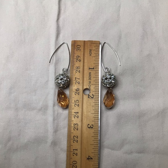 Champagne Crystal Teardrop Sterling Silver Dangle Earring - Picture 3 of 4